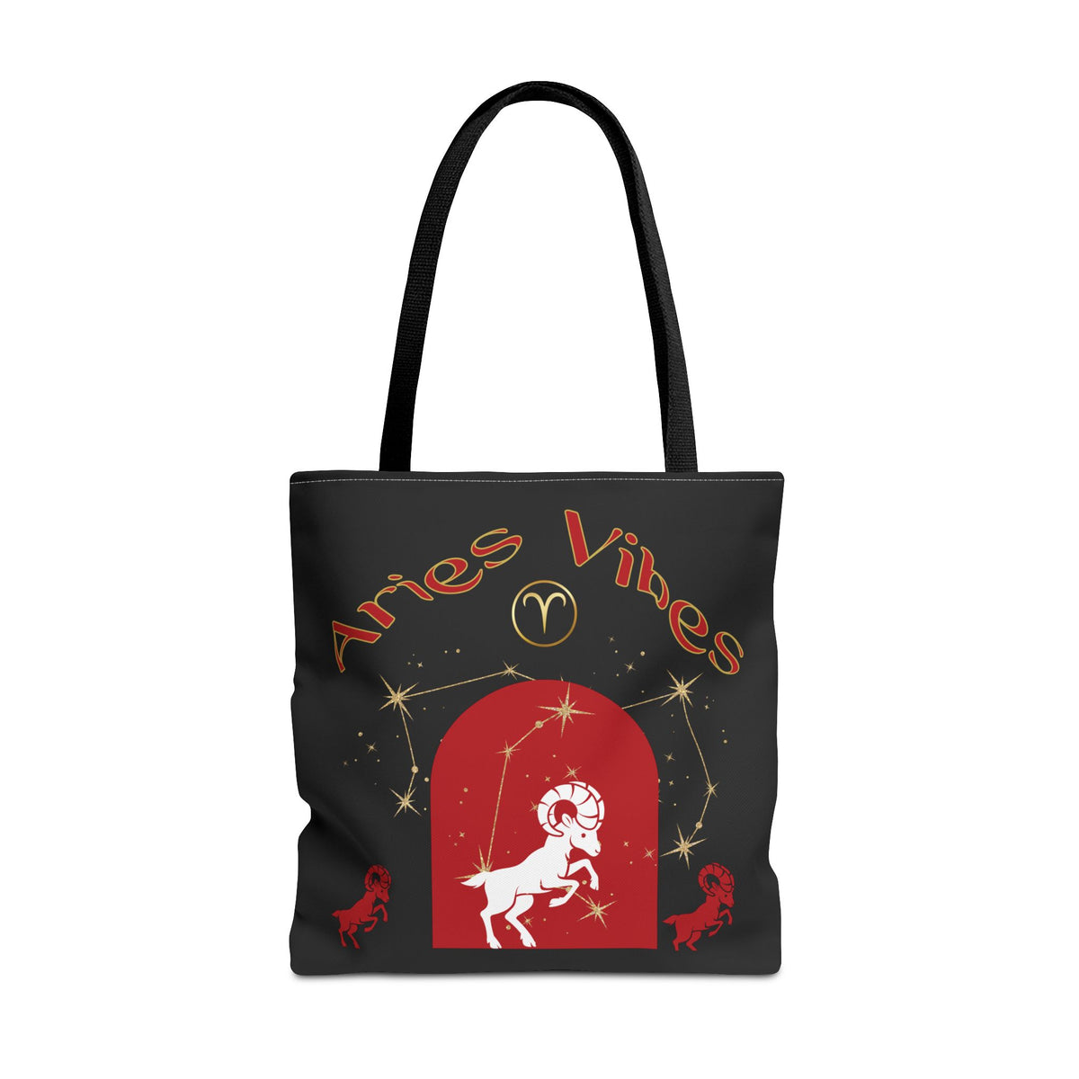 Personalized Initial & Birthdate Aries Vibes Black  Tote Bag — Zodiac Aries Horoscope Astrological Design (Born 1987)