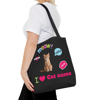 Personalized Cat Lover Canvas Tote Bag — "I  Cat name" Customizable Cat Photo Tote
