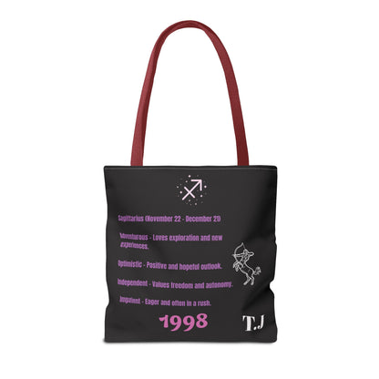 Personalized Initial & D.O.B Sagittarius Zodiac BlackCanvas Tote Bag