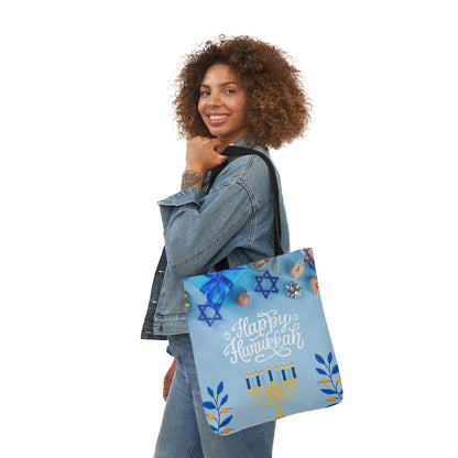 Blue and White Hanukkah Canvas Tote Bag