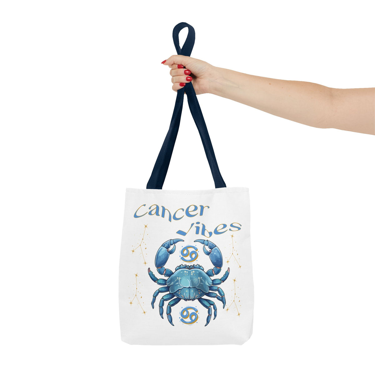 Personalized Initials & D.O.B Cancer Zodiac White Canvas Tote Bag – June 21–July 22 Astrology Gift