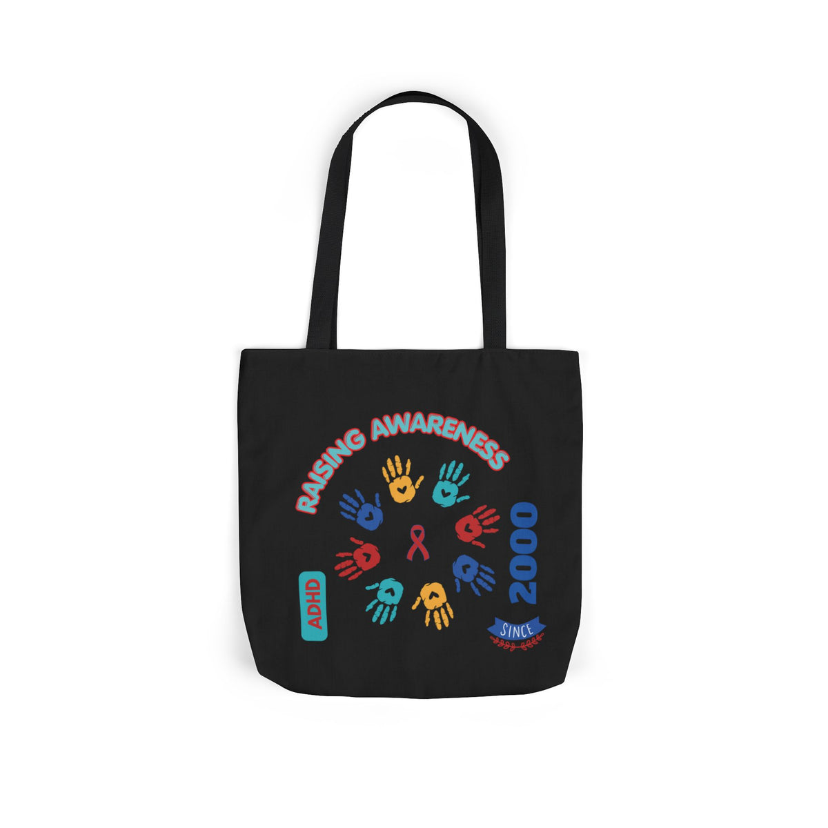 ADHD Awareness Rainbow Ribbon Canvas Tote with Personalized awareness year.