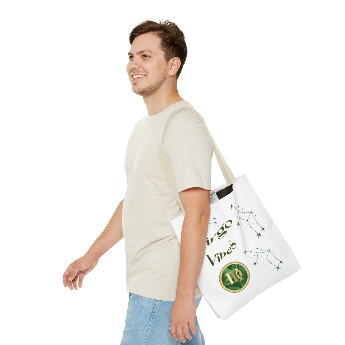 Personalized Initial & D.O.B Virgo Vibes Zodiac White Tote Bag