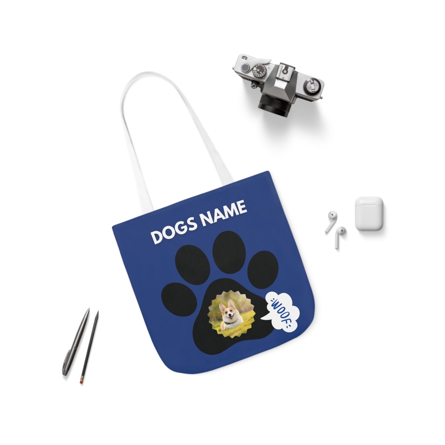 Blue Personalized Dog Canvas Tote Bag